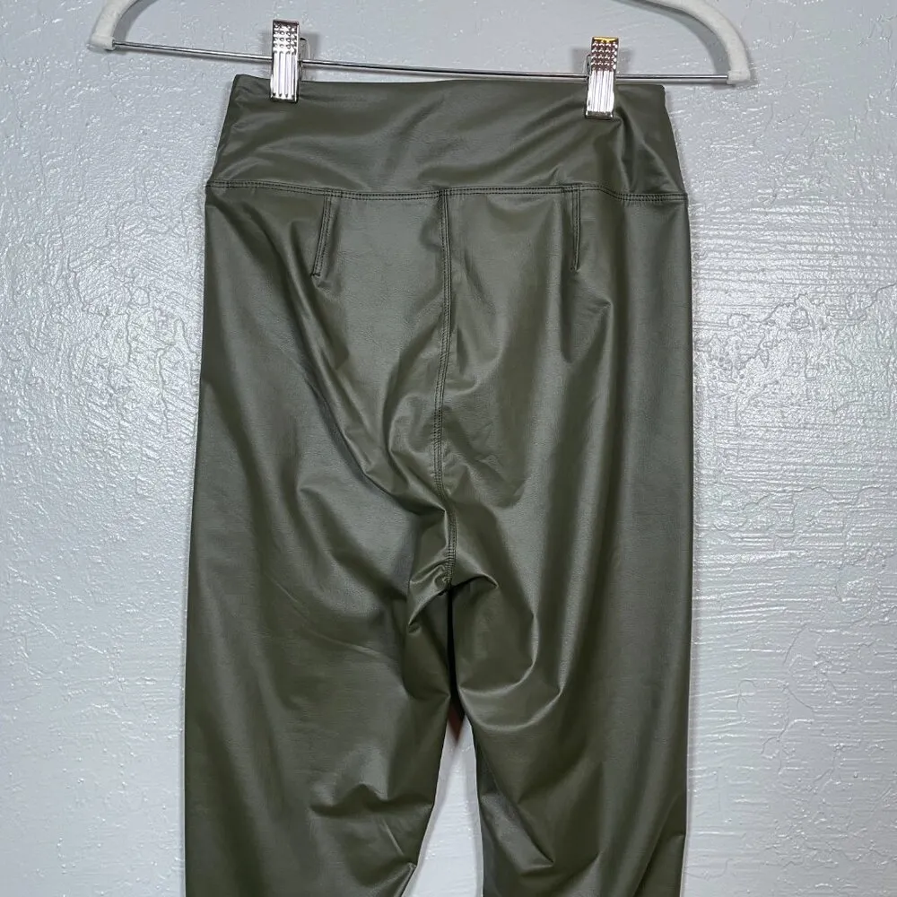 Offline by Aerie Women M Olive Green Faux Leather Leggings Real Luxe High Rise - Image 7