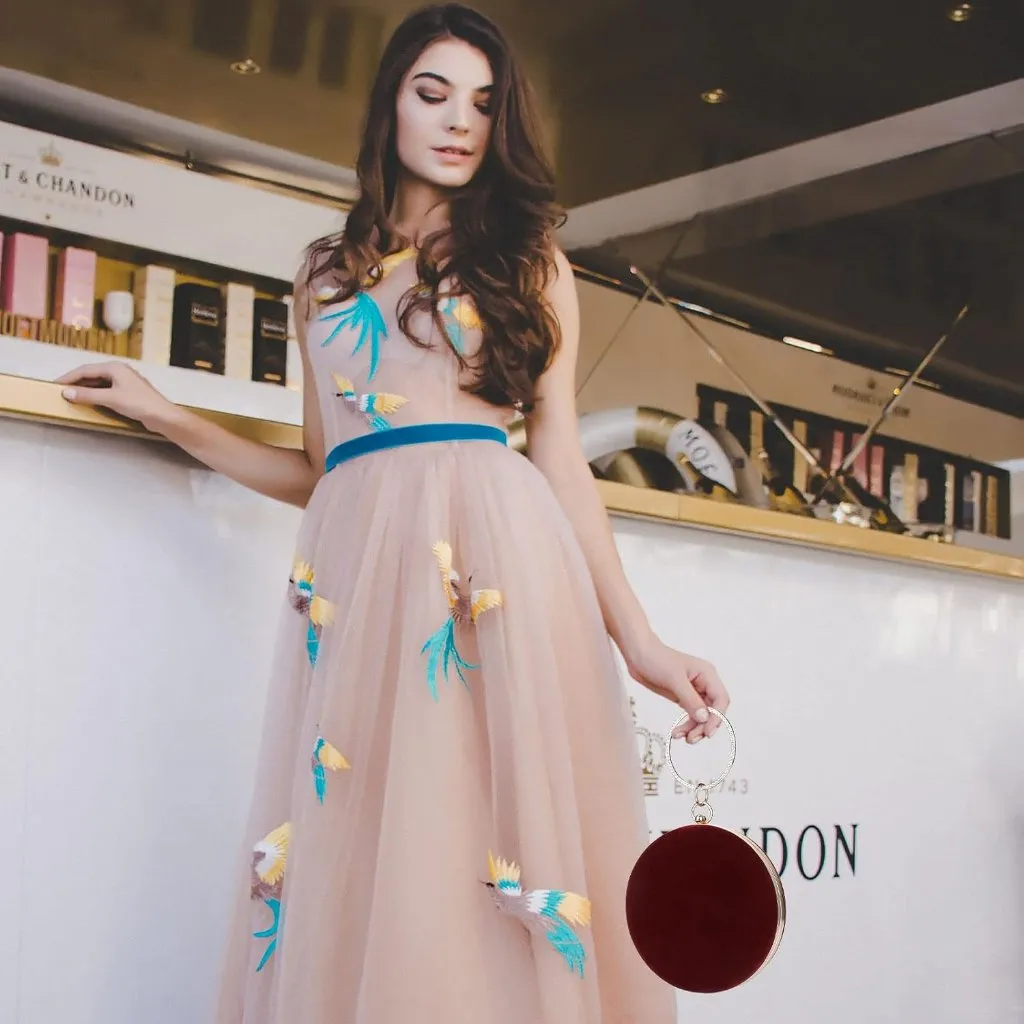 ⚡Women's Evening Cocktail Party Prom Selighting Round Velvet Red Clutch Bag - Image 3