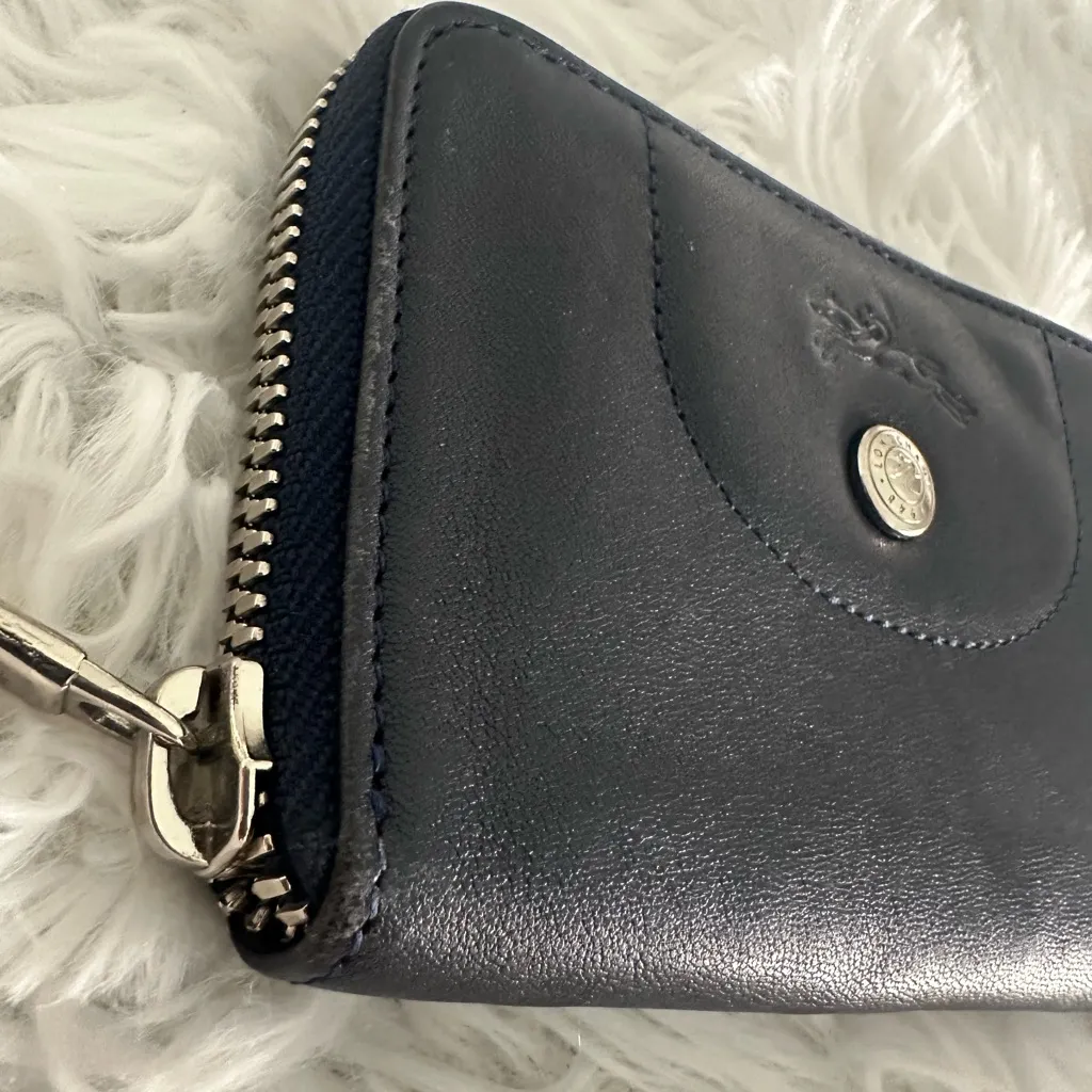 Longchamp leather navy zip around compact wallet Rare HTF‎ - Image 7