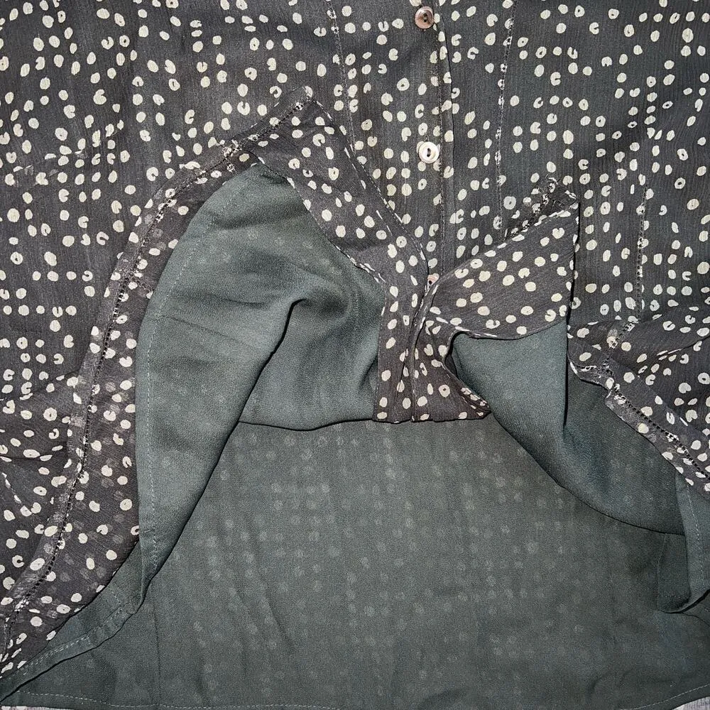 Jones New York 100% Silk Swing Skirt & Blouse Outfit Brown/Gray Dots Size 1X - Image 11