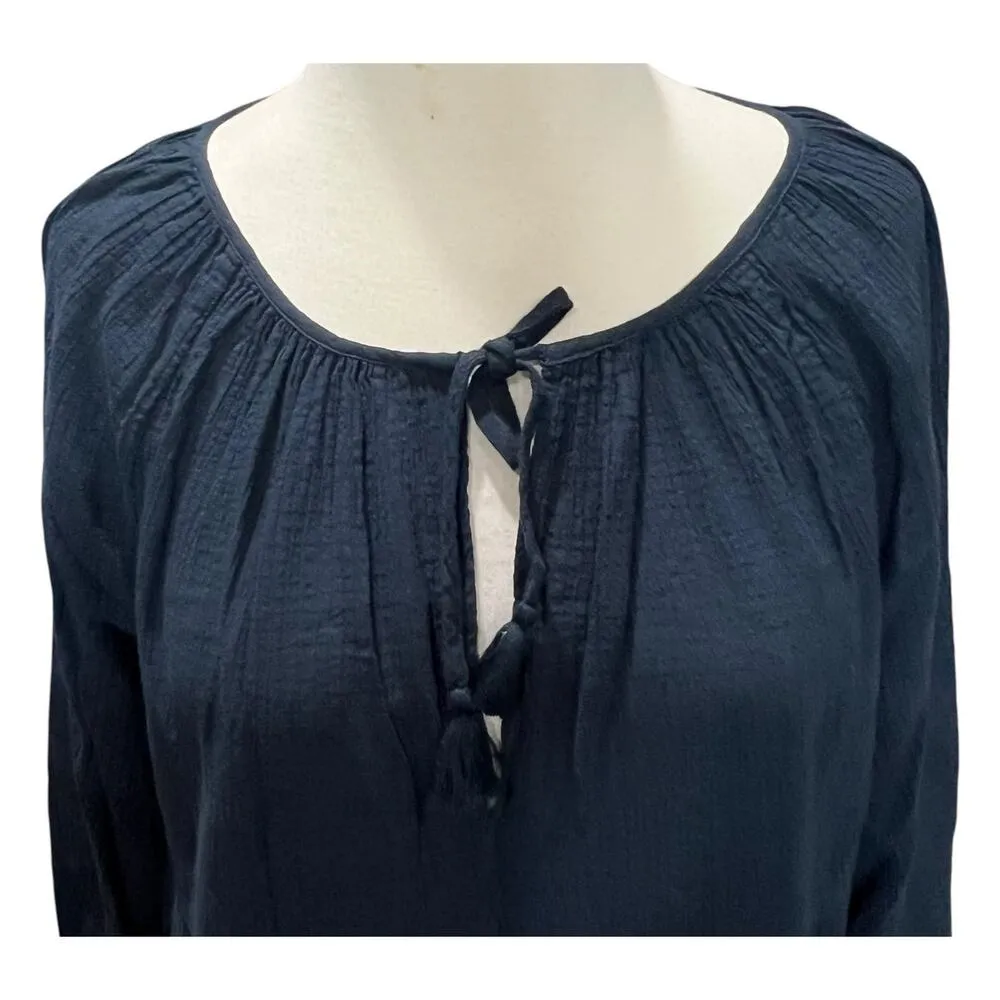 J Crew Beach Tunic Dress Womens S Blue Crinkle Cotton Tiered Cover Up Coastal - Image 4