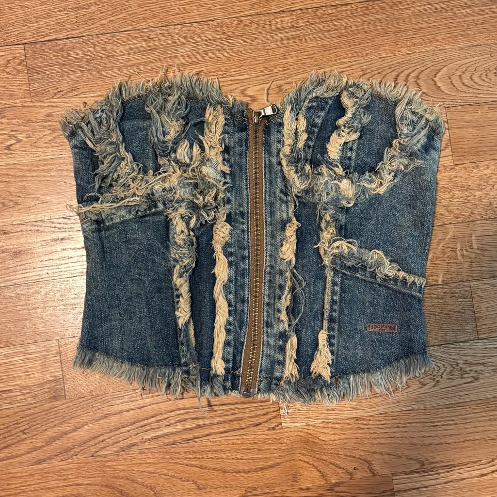 BDG Distressed Denim Bustier Top - Image 3