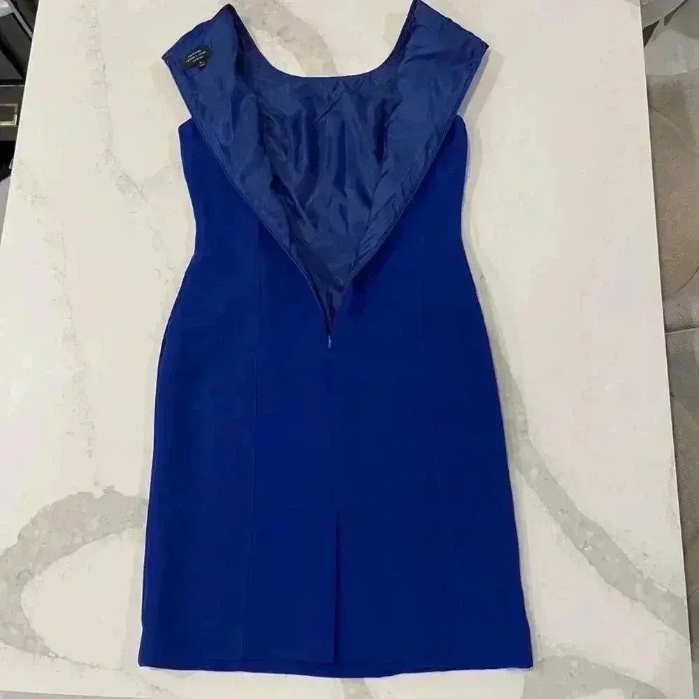 Tahari Arthur S. Levine Blue Cap Sleeve Career Dress Women's 4 Lined Belt Loops - Image 6