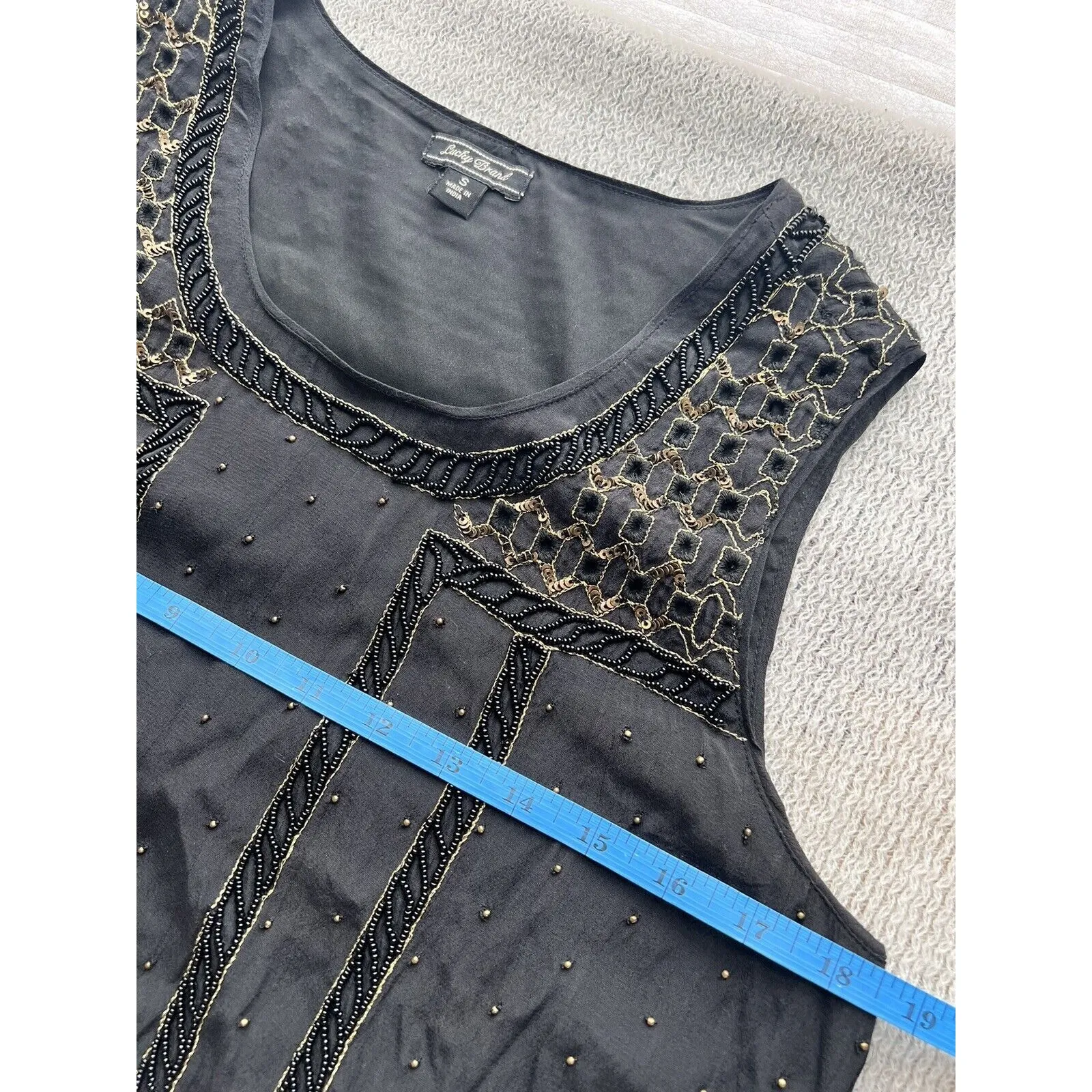 Lucky Brand Beaded Crepe Tank Black Small Retails $129 Embellished Womens‎ Top - Image 9