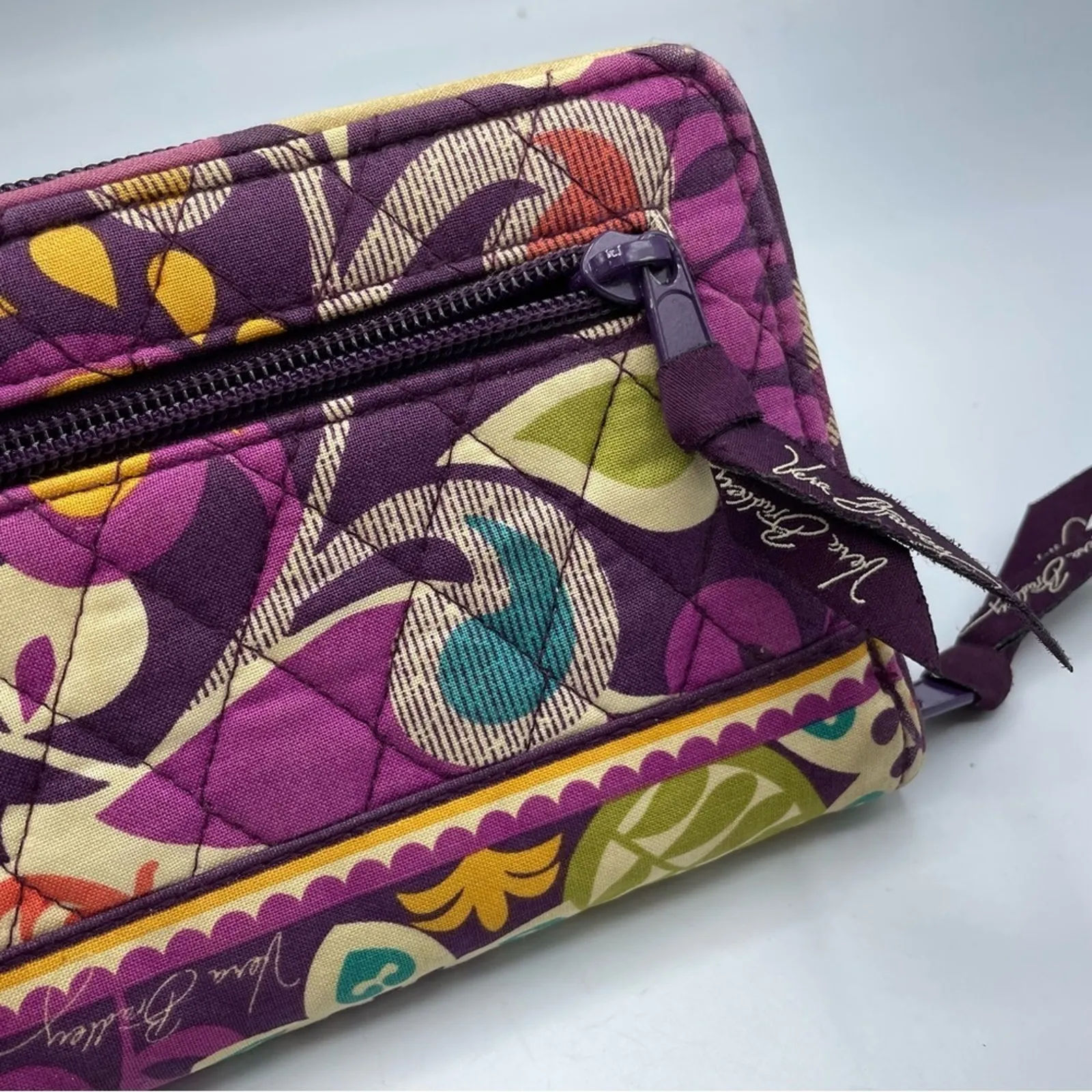 Vera Bradley Purple Floral Full Zip Wallet Accordion Paisley Fabric - Image 8