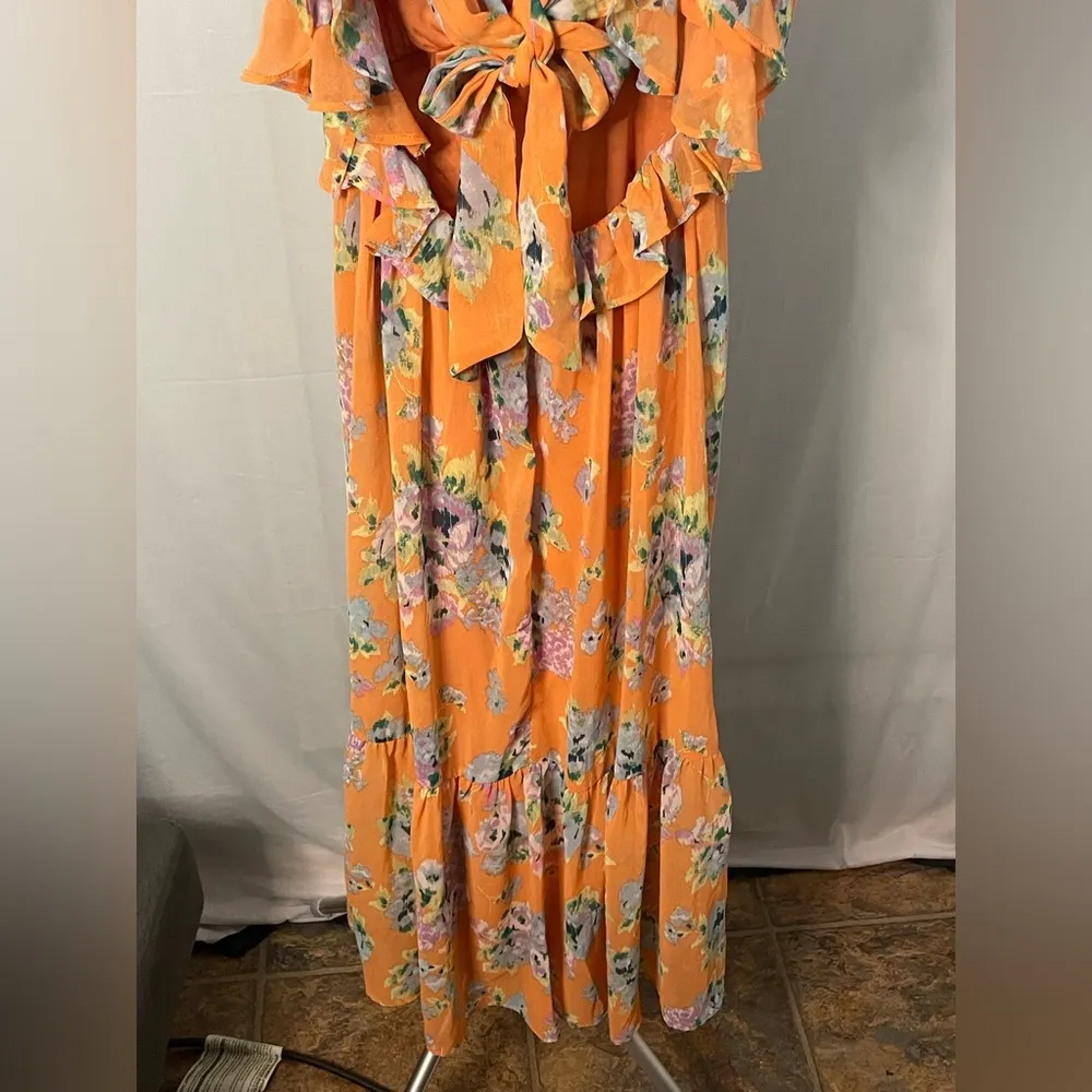 Lauren Conrad‎ Orange Floral MIDI Dress size small - Image 8