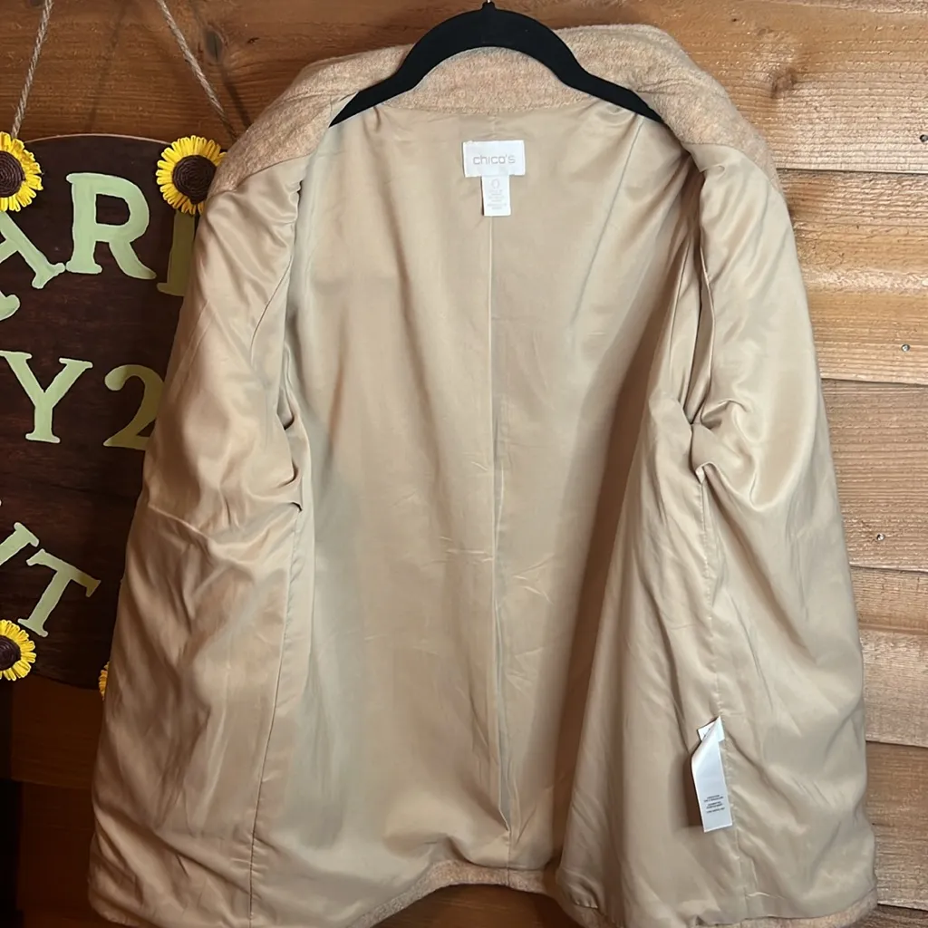 Chicos 0 Medium Wool Zip Flare Sleeve Neutral Tan Flare Sleeve Jacket Button - Image 5