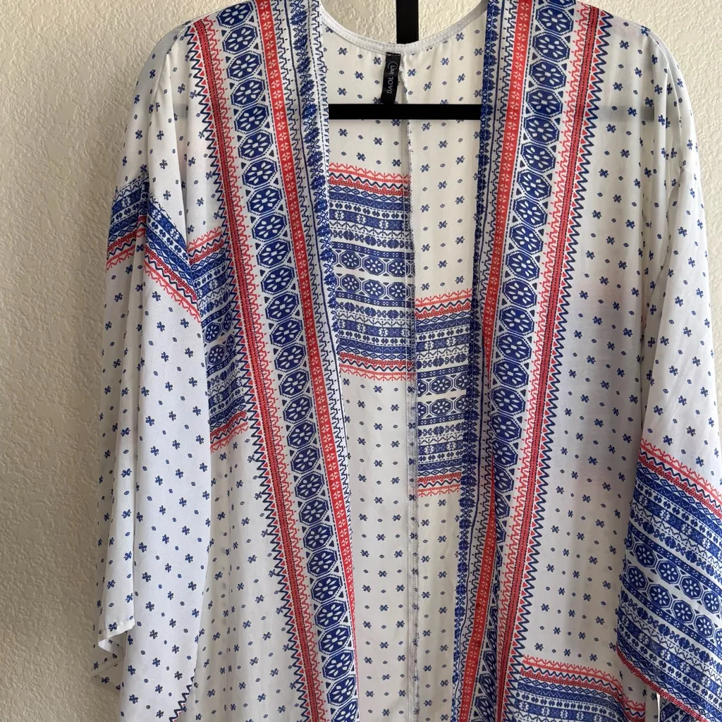 Boho Print Kimono Cardigan Open Front Layering Piece Lightweight Draped Size XL - Image 6