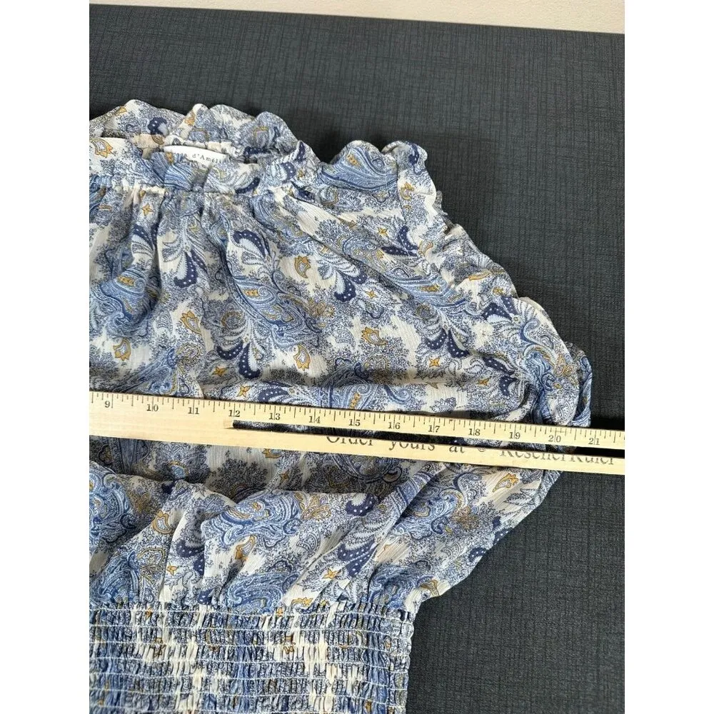 Maison D'Amelie Medium Top Floral Flowy Ruffled Blue Cinch Waist Sleeveless - Image 8