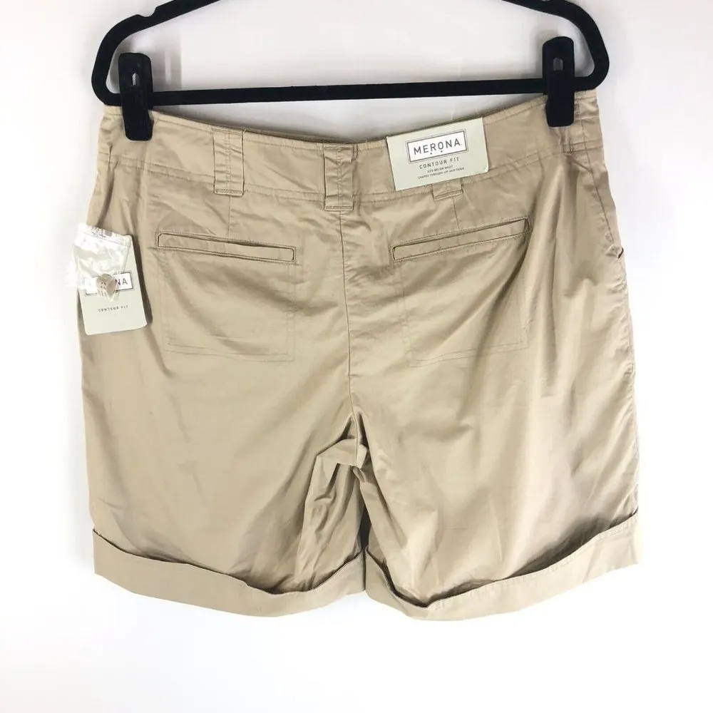 Merona Bermuda Shorts Contour Fit Cotton Beige 12 - Image 2