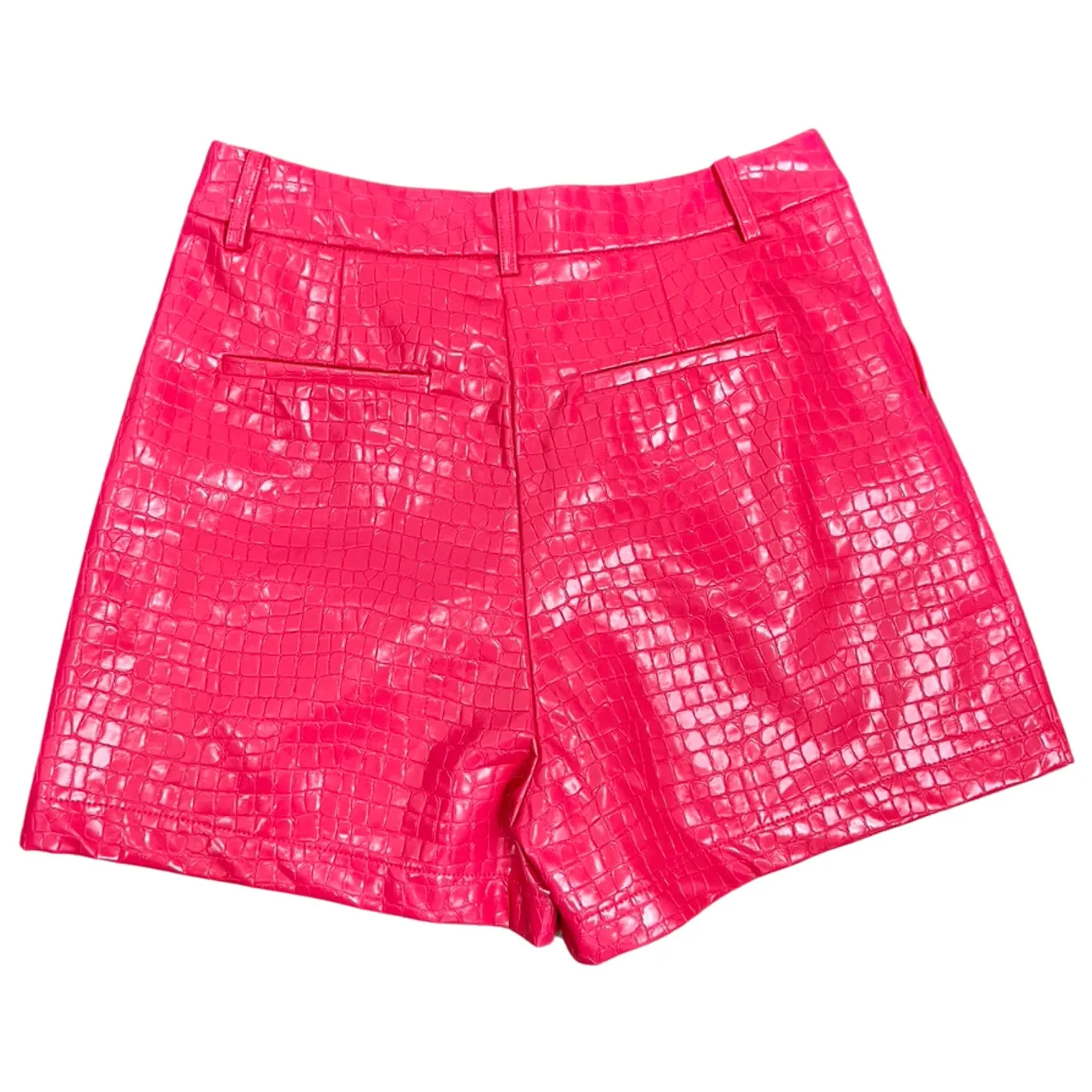 7 For All Mankind Hot Pink Vegan Leather Crocodile Crop Top Shorts Set M NEW Tag - Image 8