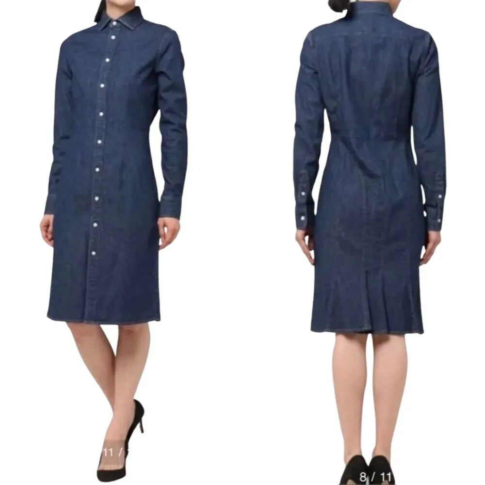 Polo Ralph Lauren Button Up Denim Shirt Dress Women's 2 Blue Fitted Preppy Chic - Image 2