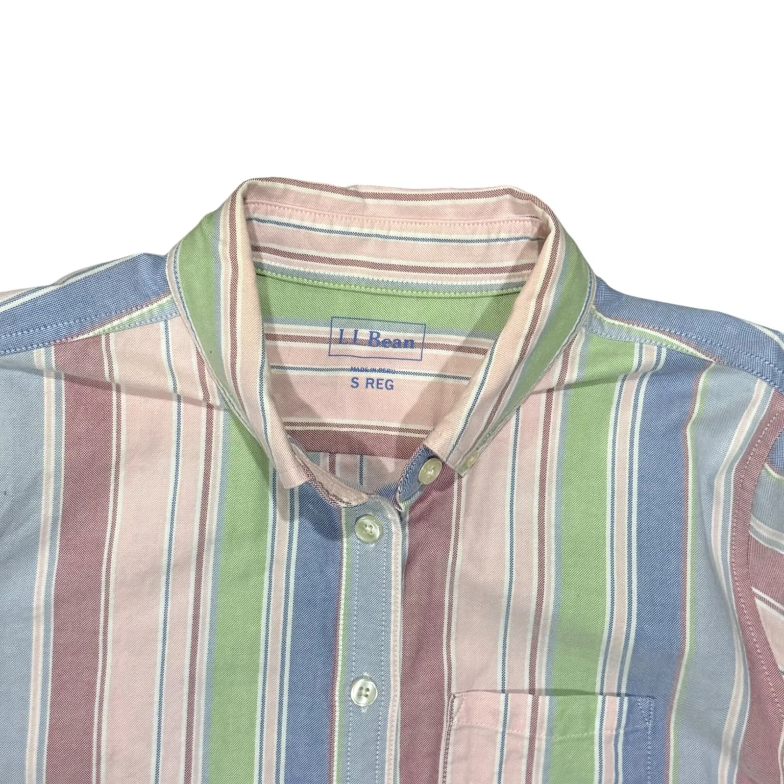 LL Bean Womens Striped Button Down 3/4 Sleeve Shirt Pastel Colors Small Reg‎ Pink - Image 4