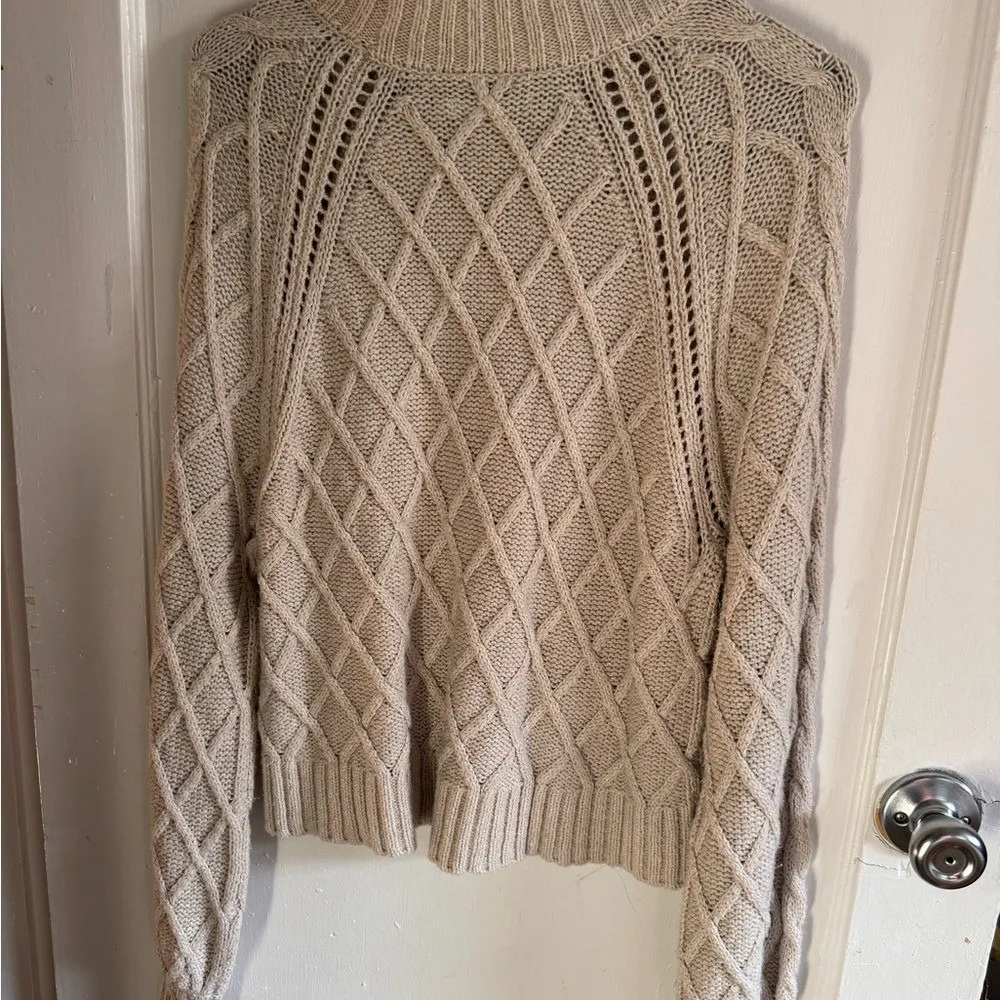 American Eagle Knit Pullover Sweater Diamond Pattern Beige Tunic - Image 3