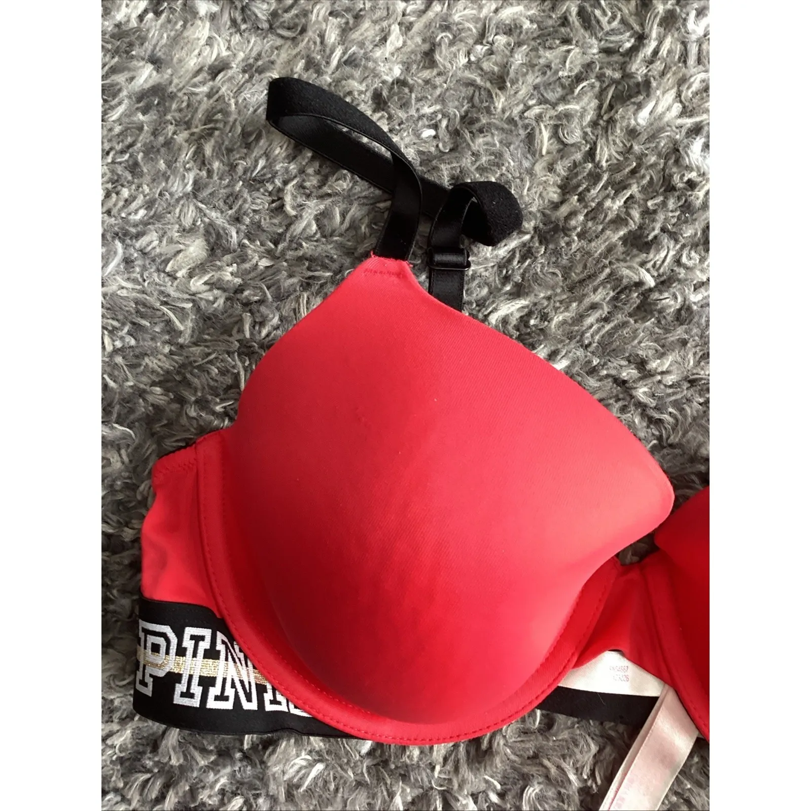Victoria Secret PINK Bra Size 36c Red Underwire Pink Logo On Band - Image 3