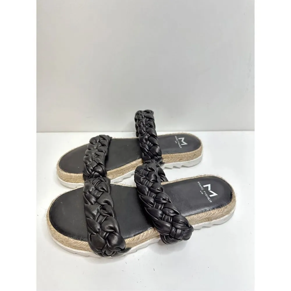 Marc Fisher Sandals‎ Womens Size 5 Black Leather Jaimee Espadrille Slide Shoes - Image 2