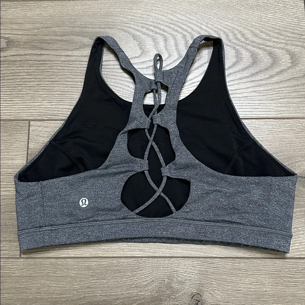 Lululemon Tied To It Yoga Sports Bra Heathered Black Gray B/C Cups Size 10 - Image 2