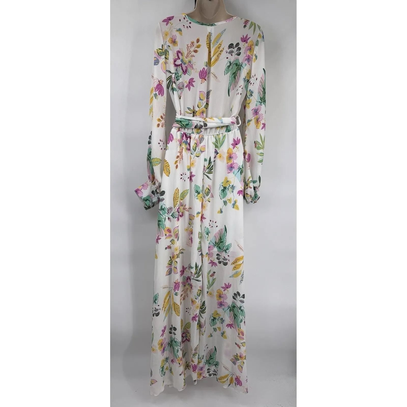 Vintage 80s Maxi Dress Womens Small White Whimsical Floral Cottagecore Fairy - Image 9