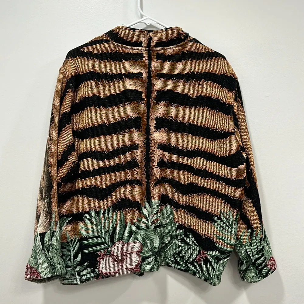 Sugar Street Weaver Women Jacket Medium Tapestry Safari Palm Button Tweed Africa Brown - Image 8