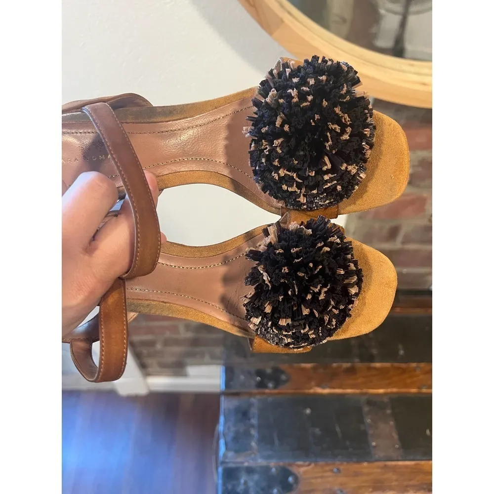 Zara Pom Pom Suede Block Heel  Sling Back Shoes 6 - Image 8