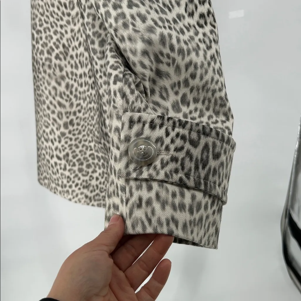 Tara Jarmon Leopard Print Double Breasted Coat Made in France Size 40 Gray - Image 5