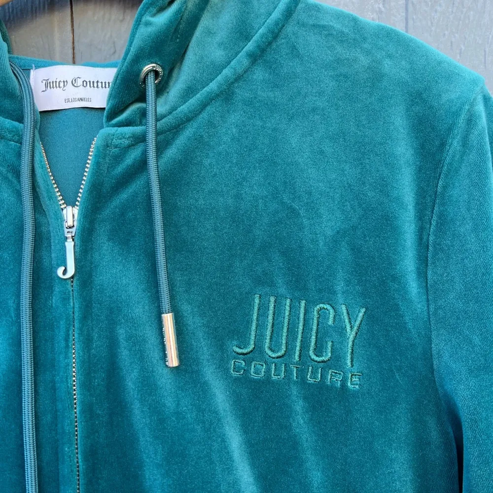 JUICY COUTURE Classic Velour Hoodie Sapphire Wave Size Large - Image 5
