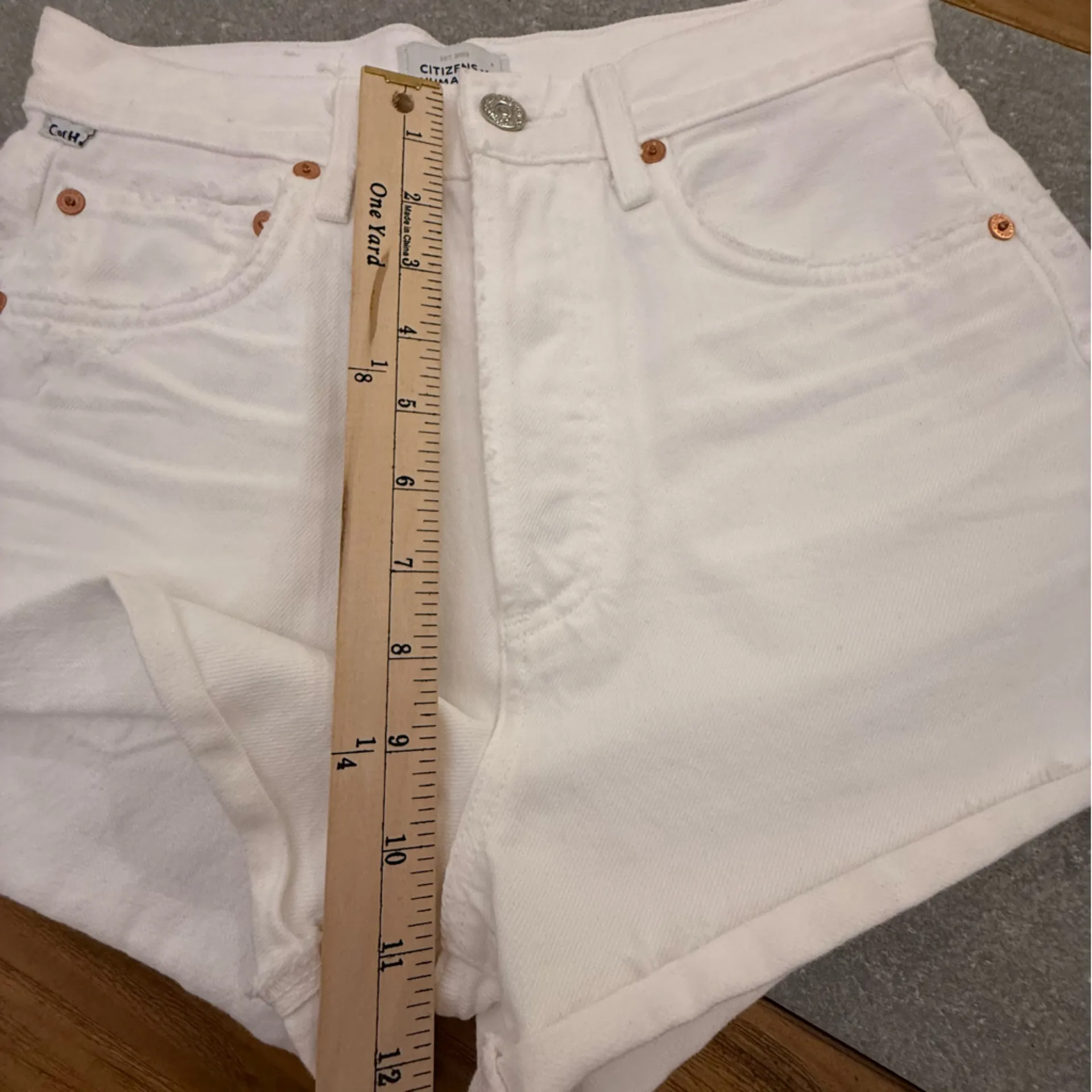 Citizens of Humanity Marlow High Rise White Denim Cutoff Shorts Size 24 NWOT - Image 13