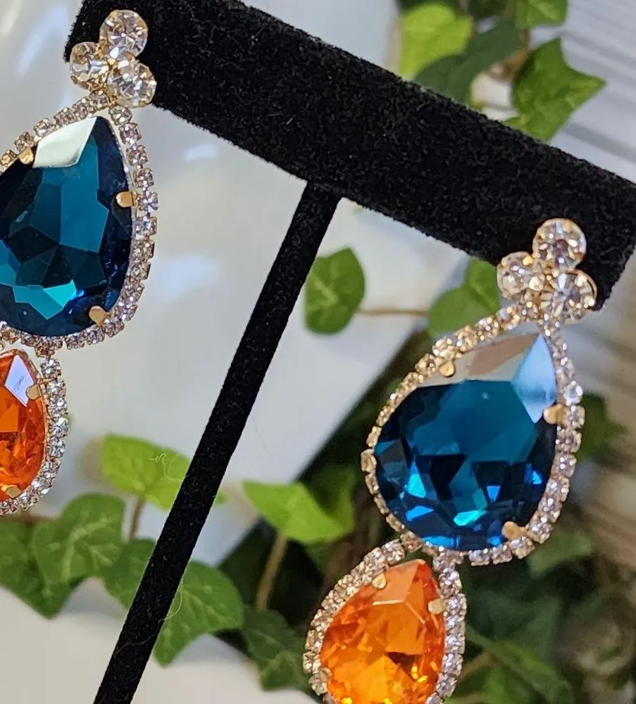 Statement Glam Drop Earrings Multi Color Teardrop Orange - Image 2