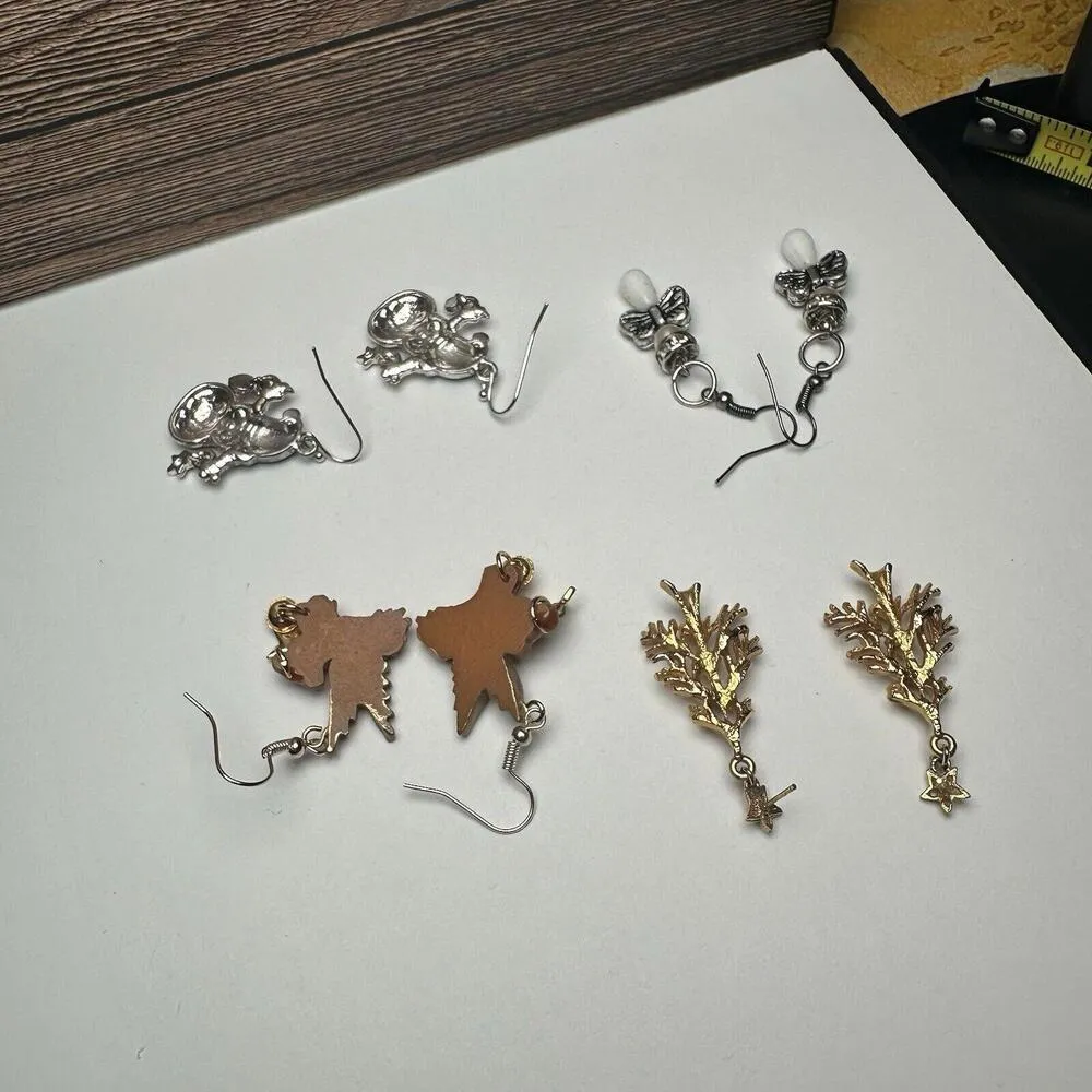 Angel Bear, Christmas Tree, Snowman Etc Pierced Dangle Drop Earrings Lot Of 4 - Image 11