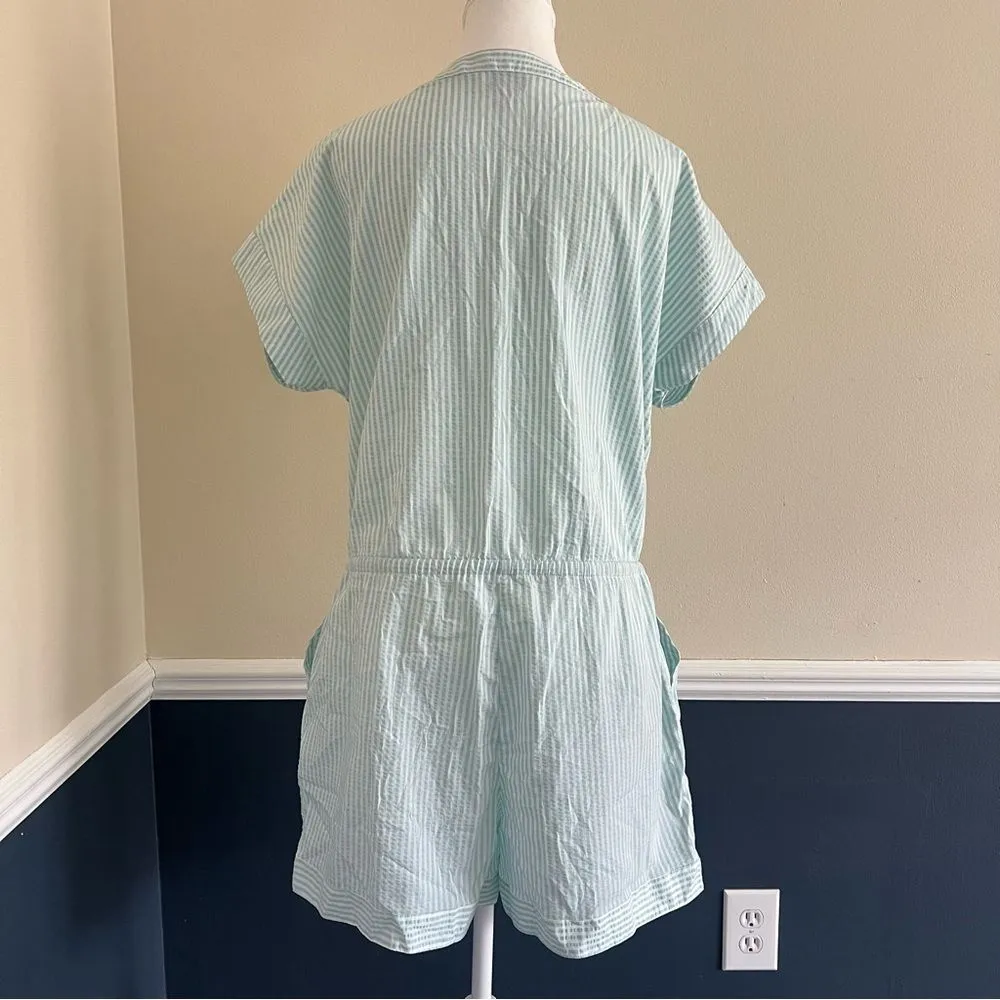 Vineyard Vines Seersucker Striped Romper in Aqua Size Large Short Sleeve - Image 6