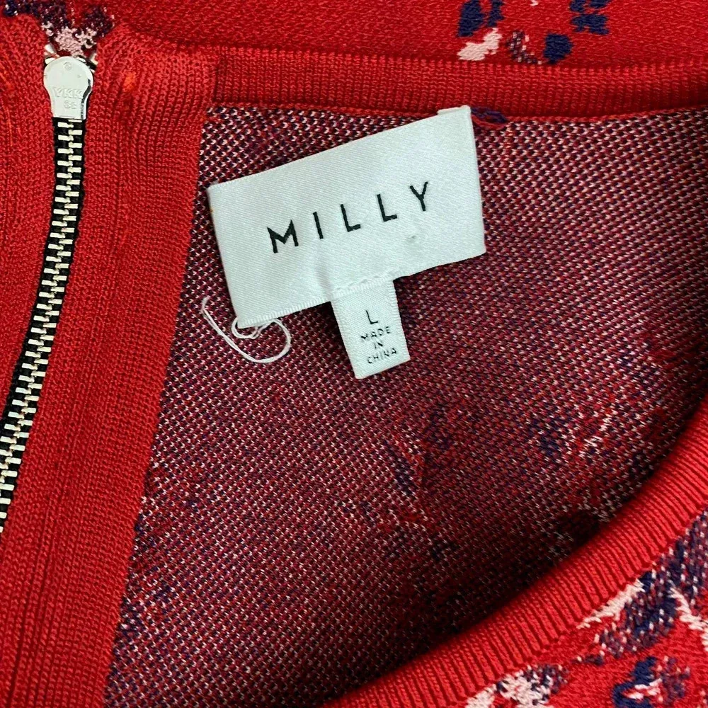 Milly Twilight Fit & Flare Dress Short Sleeve‎ Red Floral Print Size Large - Image 10