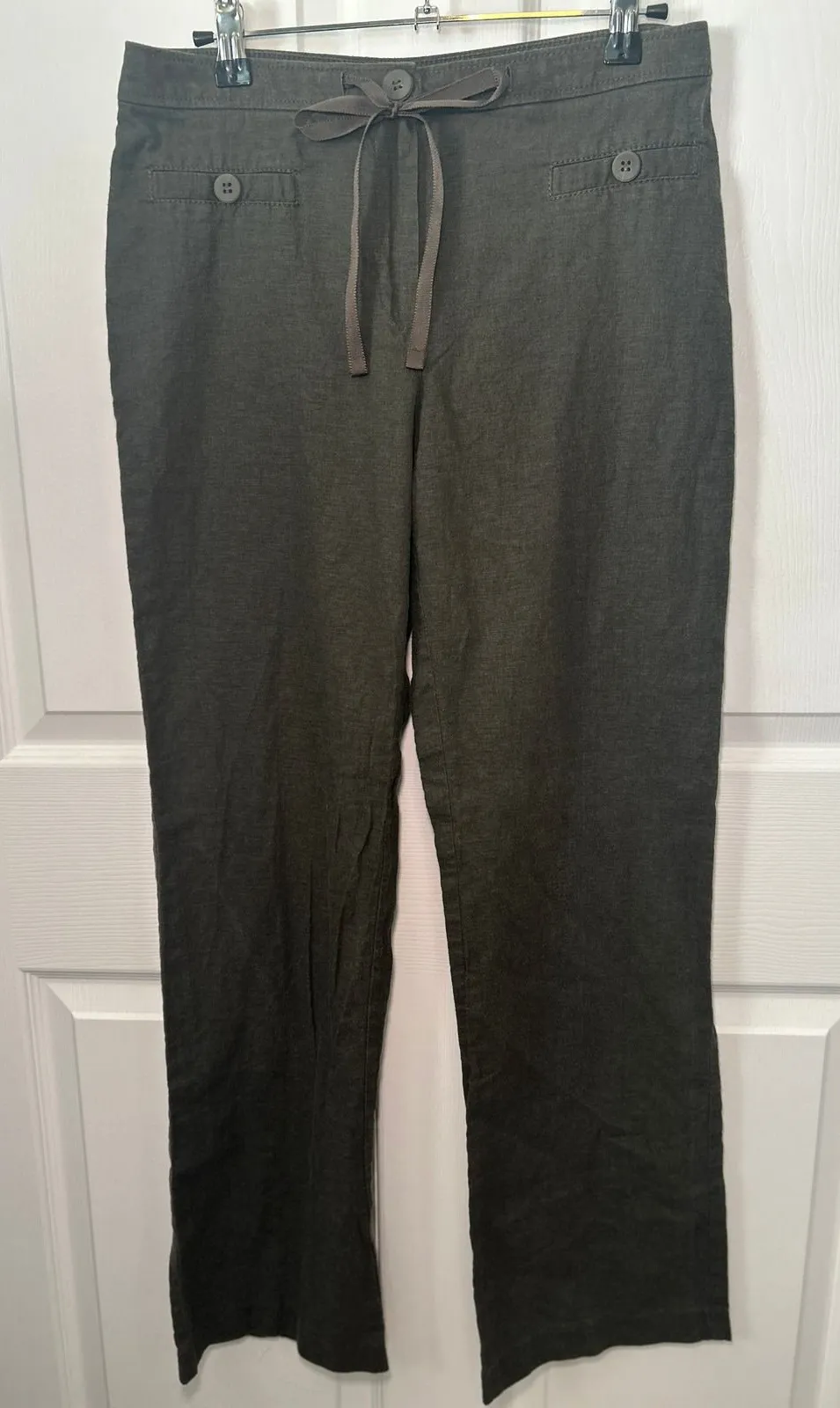 Marks & Spencer Linen Pants US 6 Long Dark Taupe High Rise Lightweight Trousers Brown - Image 1