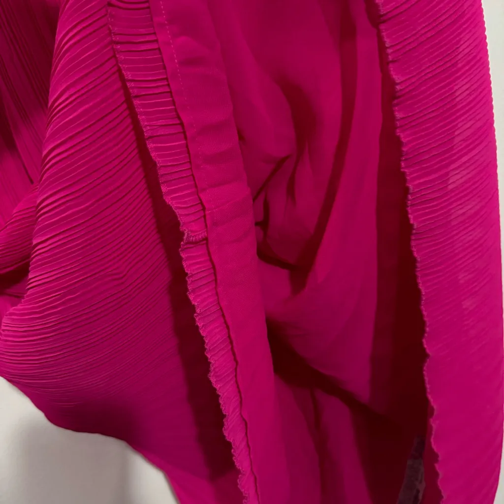 NWT Zara Fuchsia Pleated V-Neck Midi Dress Barbie‎ Hot Pink Size Large - Image 11