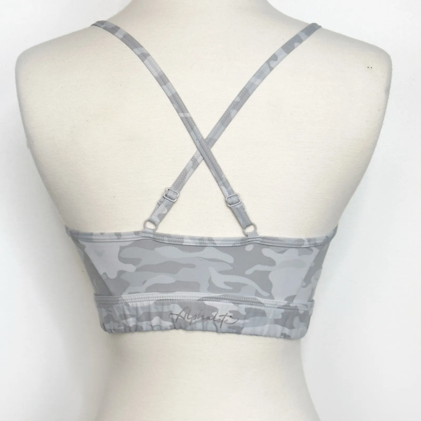 Alphalete Womens Gray and White Camo Criss Cross Back Sports Bra M - Image 3