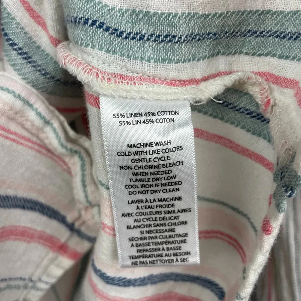 Beachlunchlounge White Multicolor Linen Blend Button Up Striped‎ Long Sleeve Top - Image 3