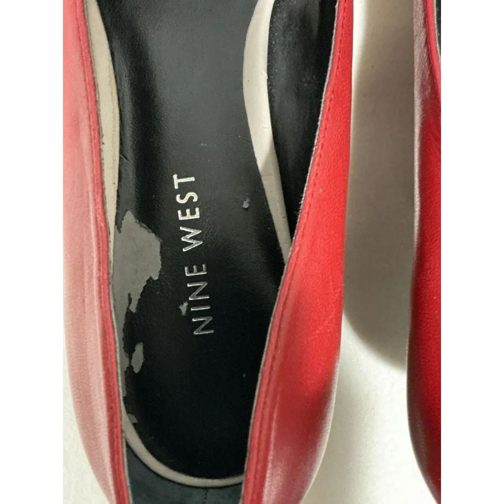 Womans Nine West Red Black Ivory Leather Slip On Wedge Heel Shoe 7 M - Image 6