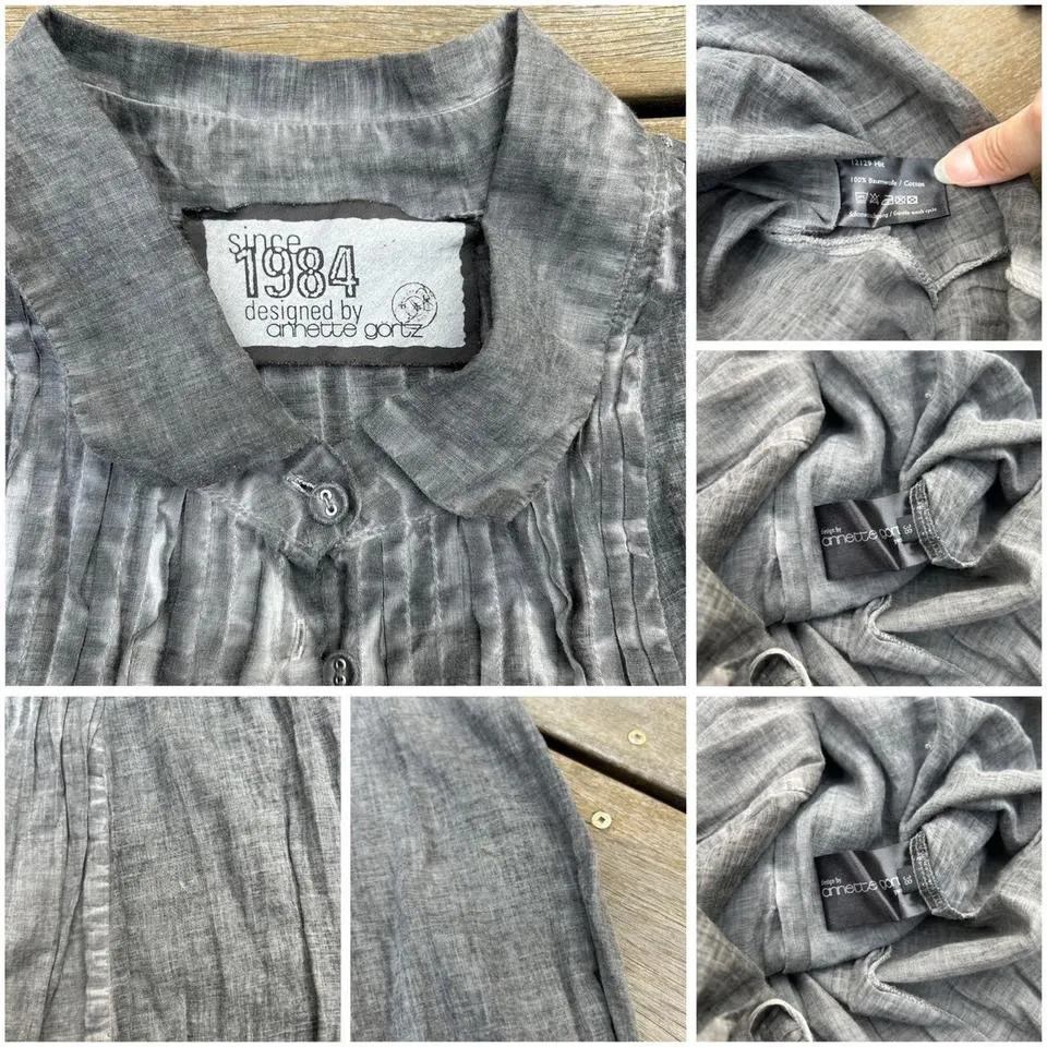 Authentic Grey Annette Görtz 100% Cotton Adjustable Hem Button Up Mini Dress Gray Size M - Image 8