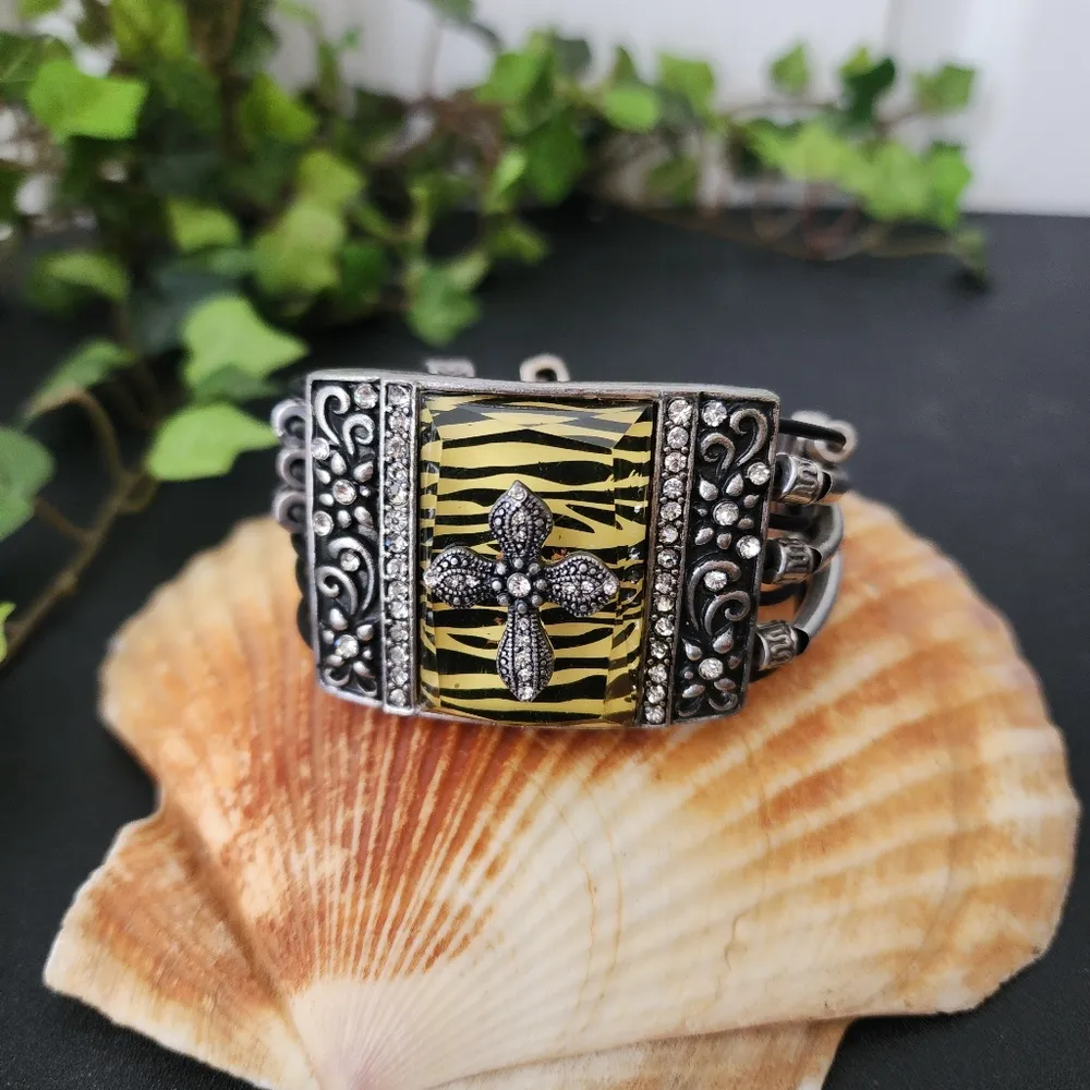 Rustic Western Silver with Cross Rubber Bracelet - Image 2