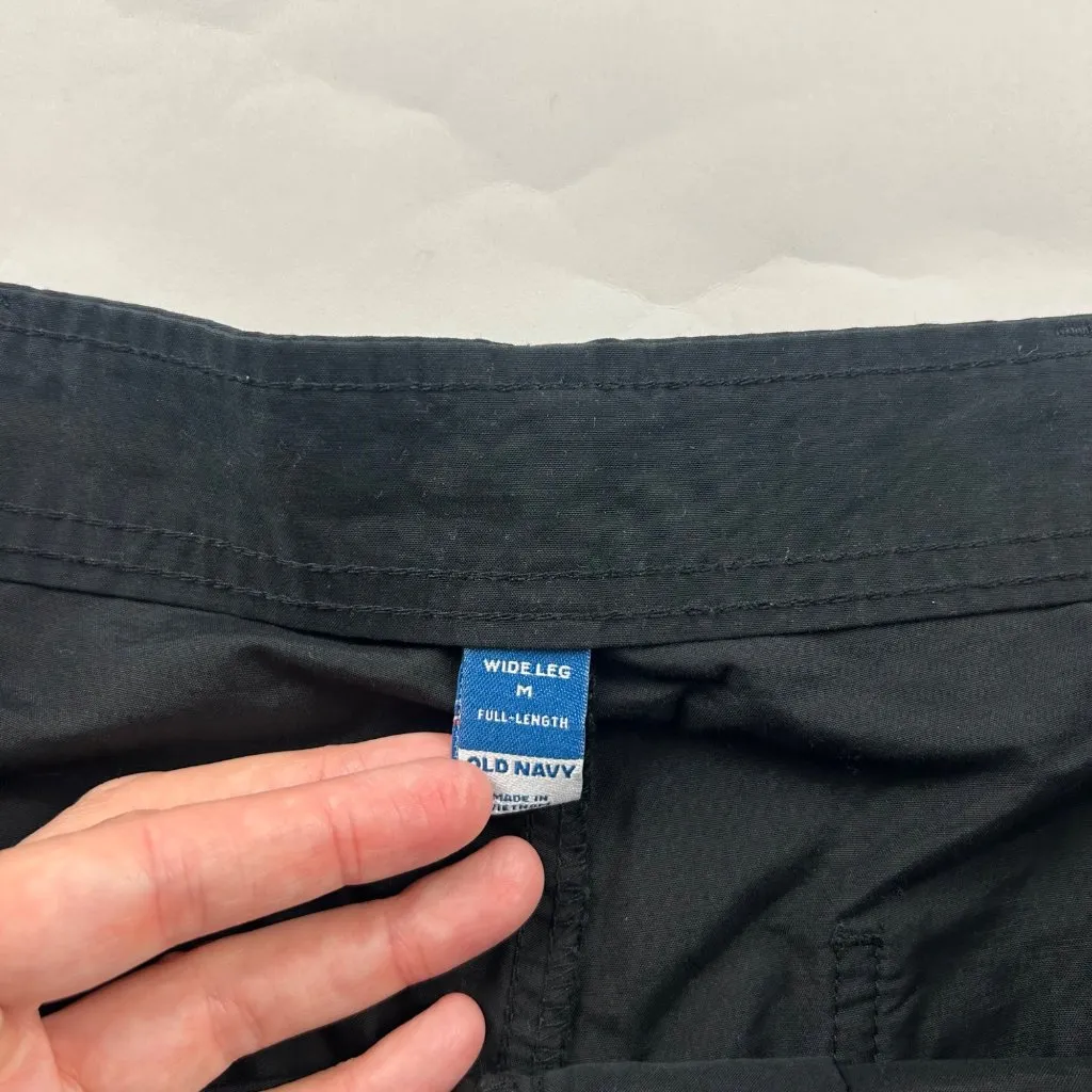 Old Navy Black Poplin Canvas High Rise Wide Leg Cargo Pant M - Image 3