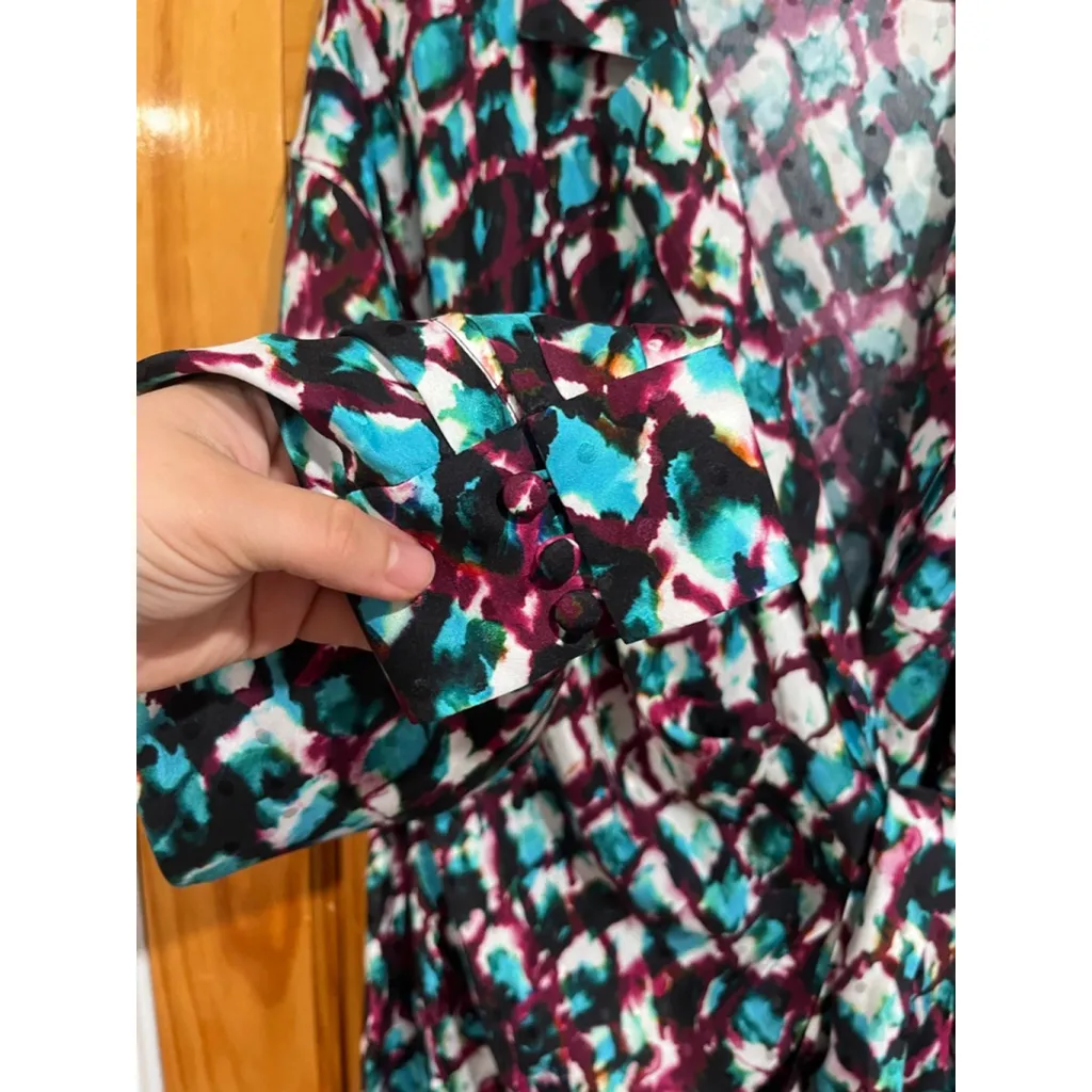 Saloni Mari Abstract Watercolor Tie Front Silk Satin Mini Dress Us 12 - Image 2