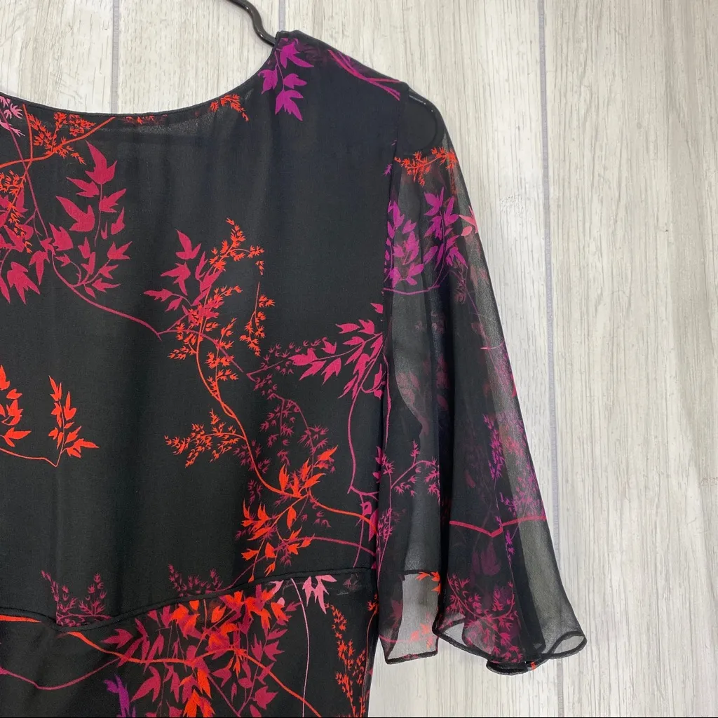 ICE Y2K Trendy Silk Floral Kimono Sleeve Floral Foliage Leaf Dress 10 *FLAWED* - Image 8