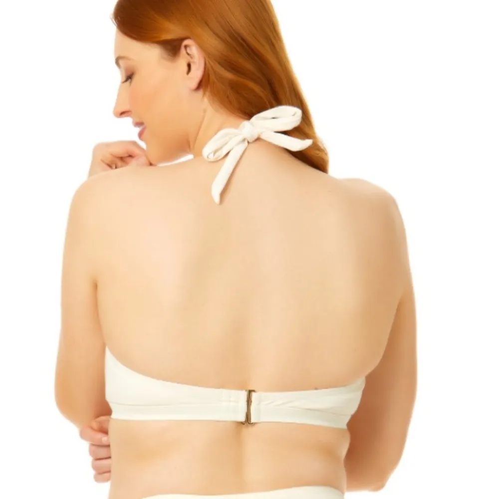 Time And Tru Women's Pique Solid High Waist Bikini Swim TOP Size Small 4/6 cream - Image 4