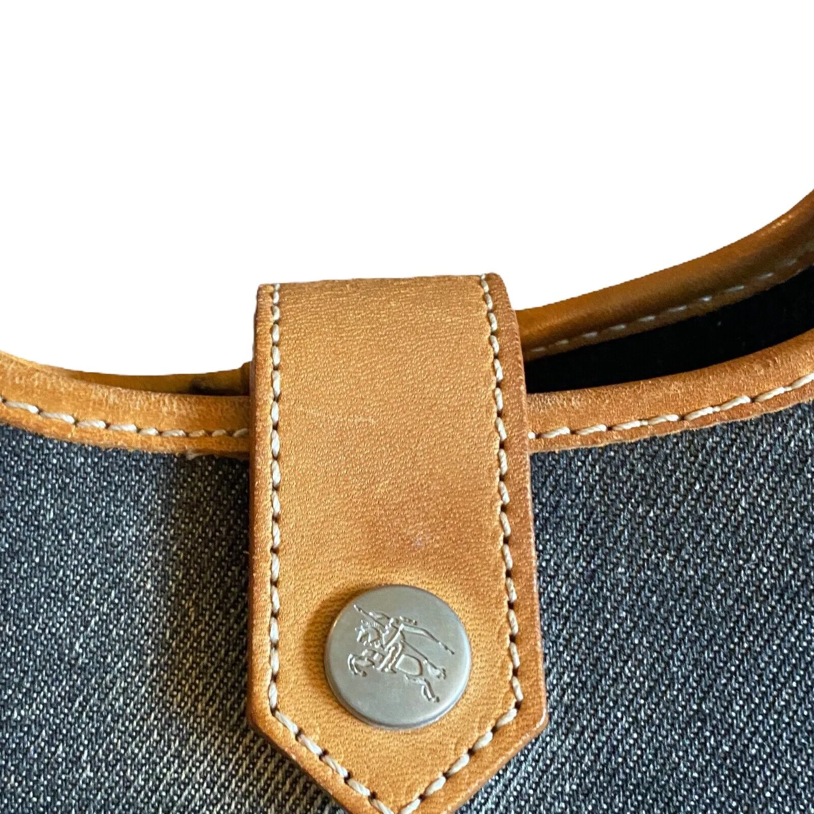 Burberry Of London Blue Denim Leather Trim Tote - Image 6