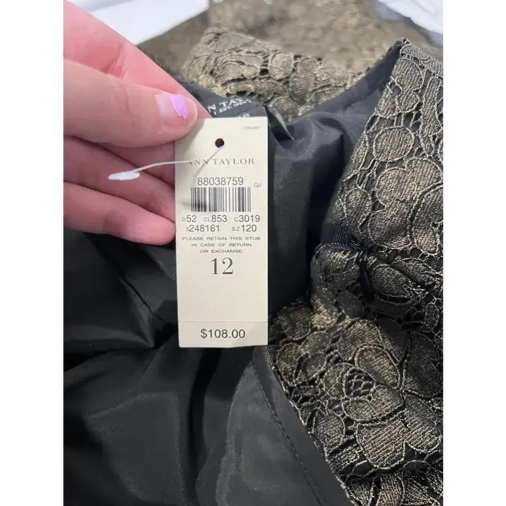 Ann Taylor‎ Gold Metallic Lace Pencil Skirt Size 12-NWT - Image 5