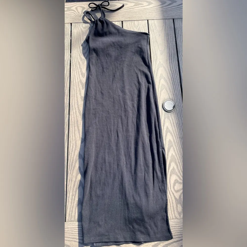 Old Navy Size XS Fitted One-Shoulder Double Strap Rib-Knit Midi Dress Black Jack - Image 5