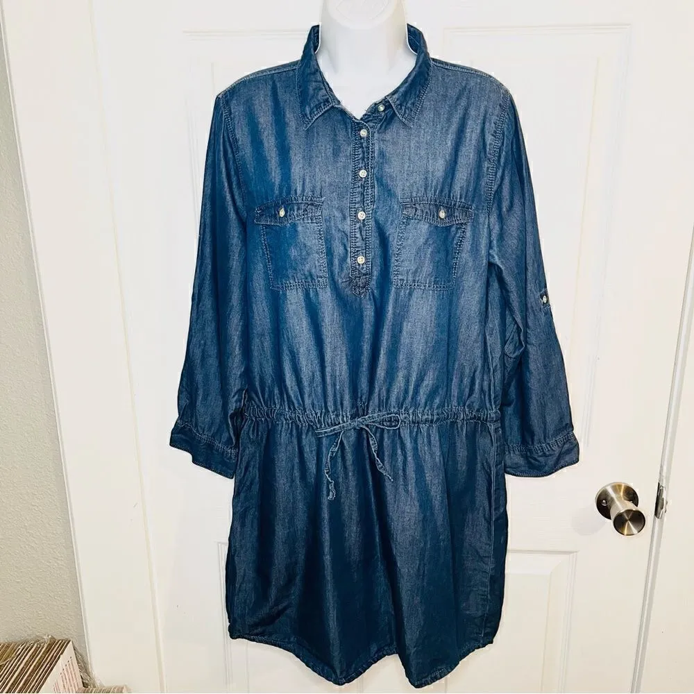 Gloria Vanderbuilt Womens Ashleigh Dress Cancun Dark Wash Chambray Denim S - Image 3