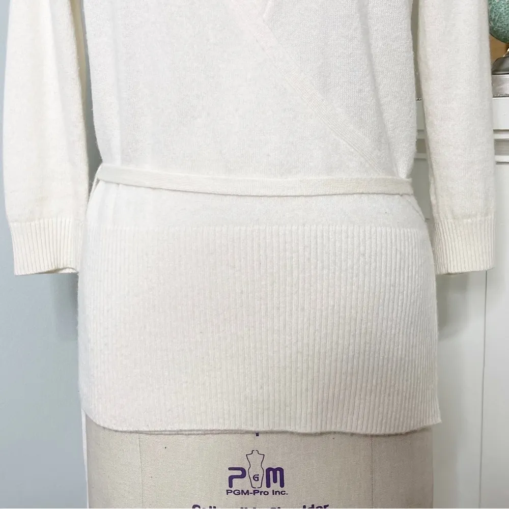 PURE Collection Cashmere Cream Wrap Front Sweater Tie Waist 4 Small - Image 4