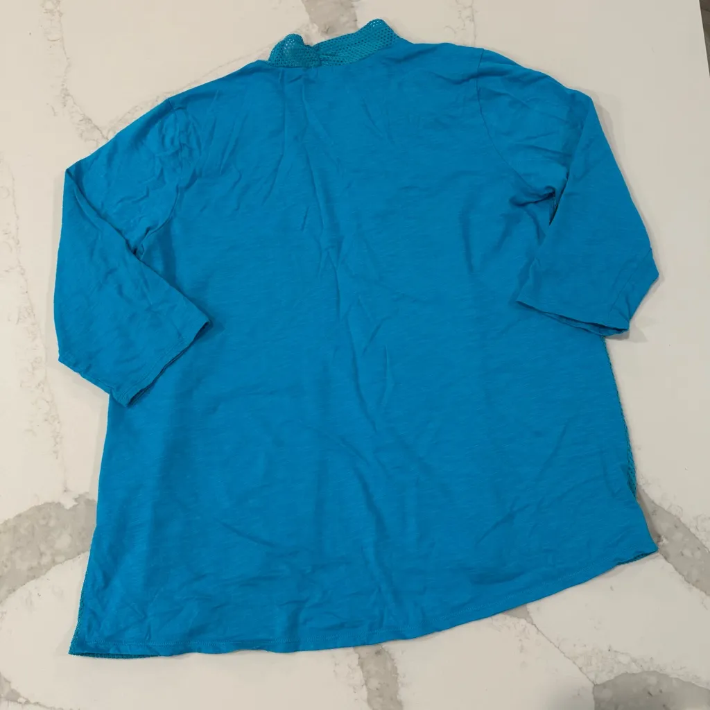 Weekends by Chino’s Camille Mesh Front Cardigan 3/4 Sleeves Women’s 2 Maui Blue - Image 6