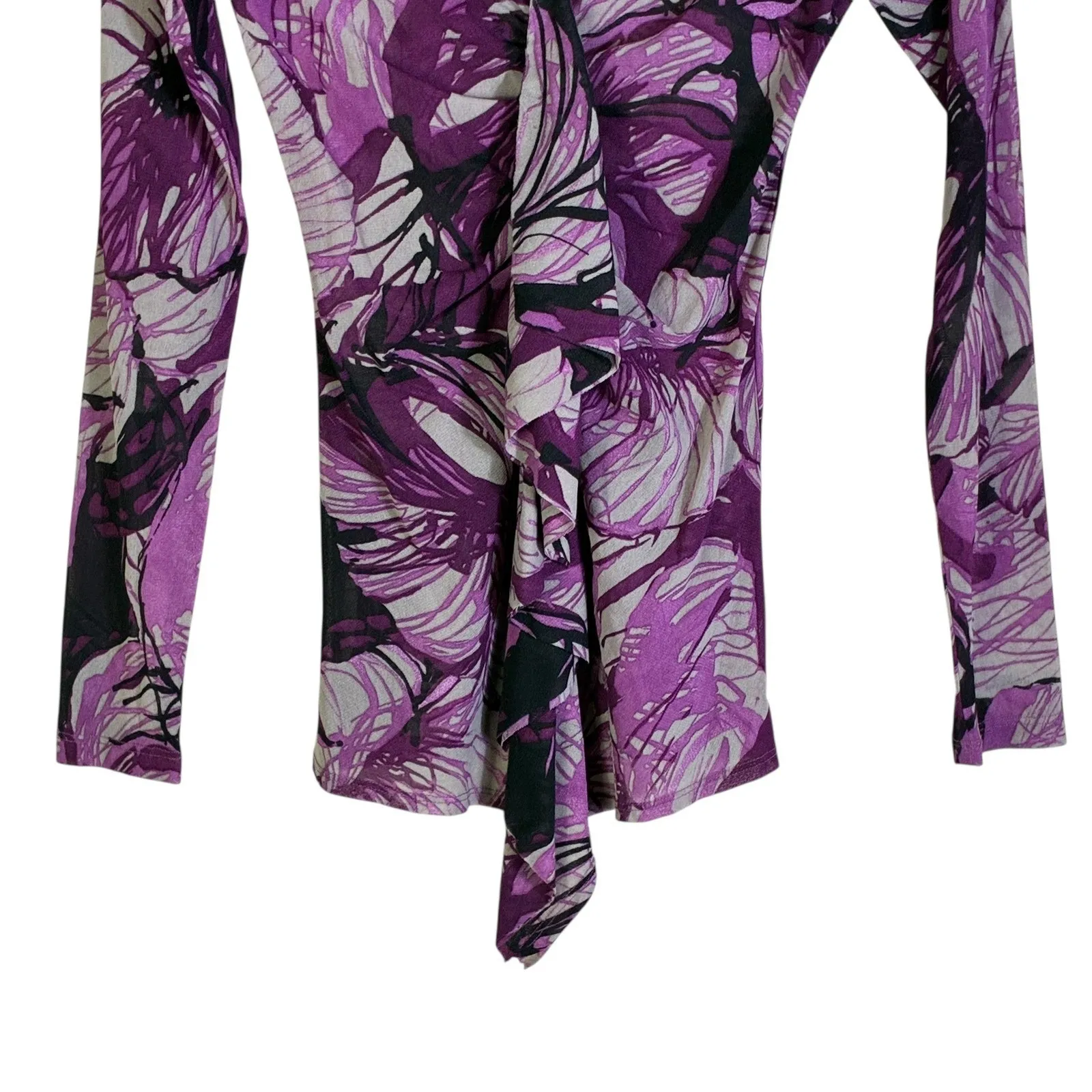 Karen Kane Women's XL Long Sleeve V Neck Wrap Front Floral Print Top Y2K - Image 4