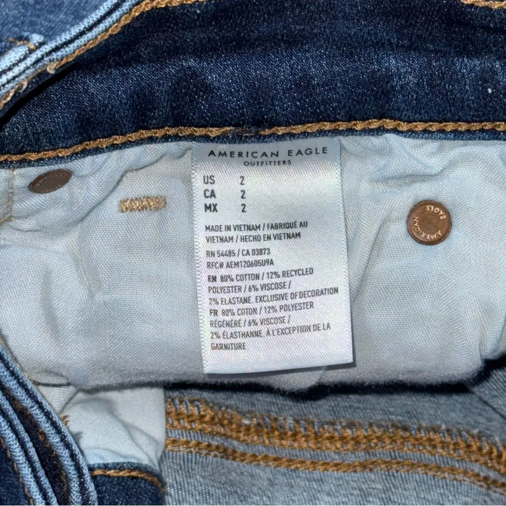 American Eagle Hi-Rise Shortie Jean Shorts Size 2 Frayed Hem Stretch Denim - Image 5